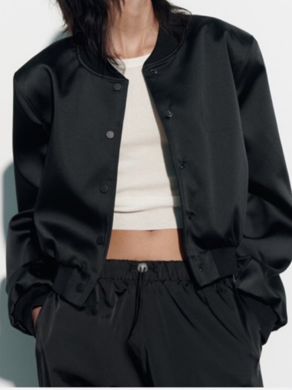 Zara Black Satin Bomber Jacket